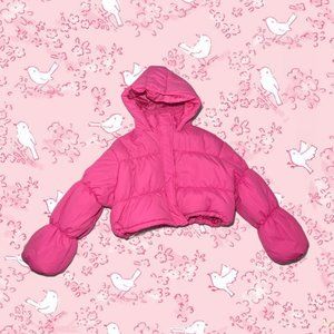 Hot Pink Cropped Adjustable Hooded Puffer Fully Lined ANWND
